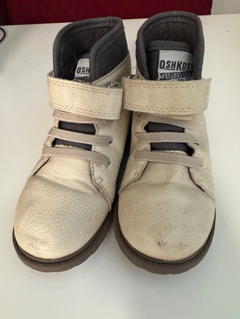 OshKosh B'gosh Beige and Brown Kids High-Top Boots with Hook-and-Loop Strap